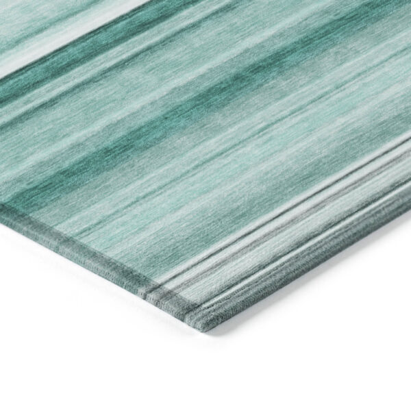 5' X 8' Aqua Striped Washable Indoor Outdoor Area Rug