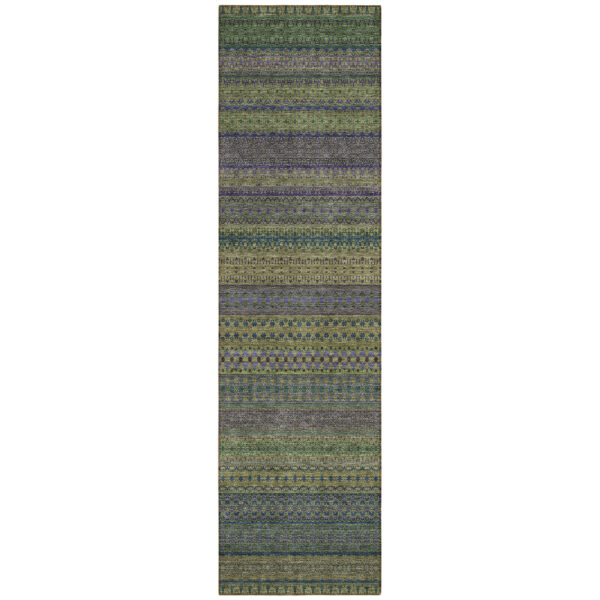 2' X 8' Olive Green Striped Washable Indoor Outdoor Runner Rug