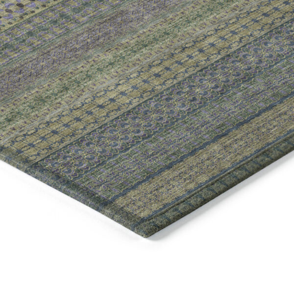 2' X 8' Olive Green Striped Washable Indoor Outdoor Runner Rug