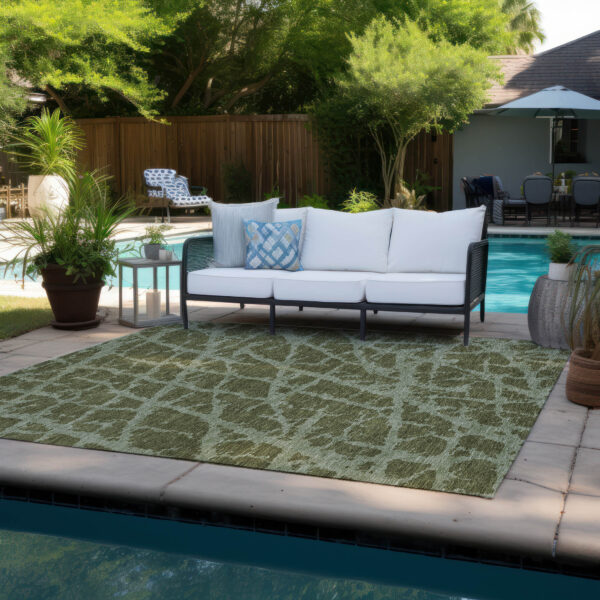 8' X 10' Green Abstract Washable Non Skid Indoor Outdoor Area Rug