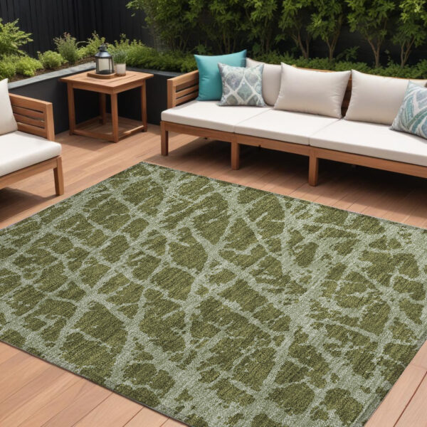 8' X 10' Green Abstract Washable Non Skid Indoor Outdoor Area Rug