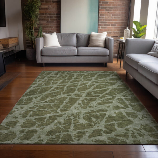 8' X 10' Green Abstract Washable Non Skid Indoor Outdoor Area Rug
