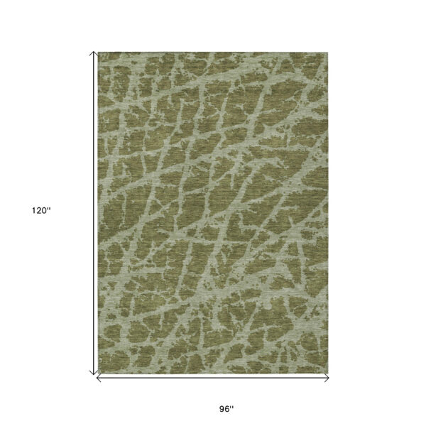 8' X 10' Green Abstract Washable Non Skid Indoor Outdoor Area Rug