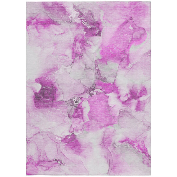 9' X 12' Pink and Ivory Abstract Washable Non Skid Indoor Outdoor Area Rug