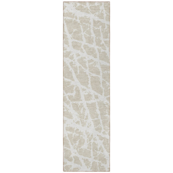 8' Runner Beige and Ivory Abstract Washable Non Skid Indoor Outdoor Runner Rug