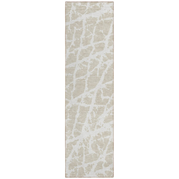 8' Runner Beige and Ivory Abstract Washable Non Skid Indoor Outdoor Runner Rug