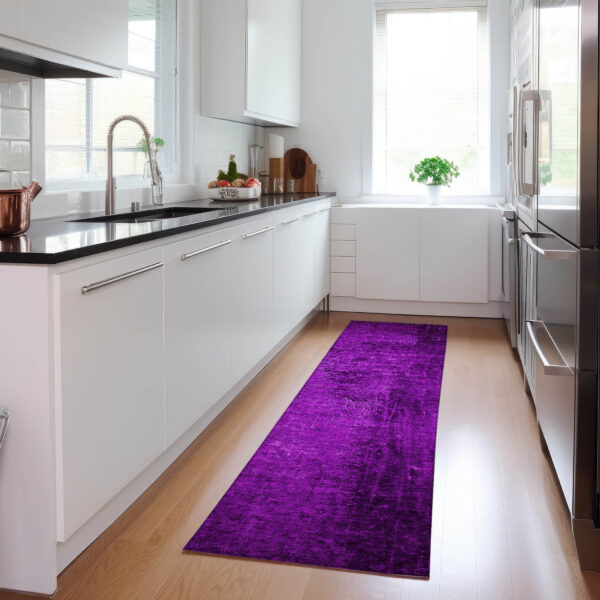 8' Runner Purple Abstract Washable Non Skid Indoor Outdoor Runner Rug
