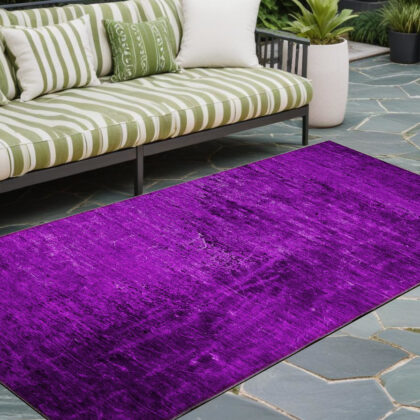 8' Runner Purple Abstract Washable Non Skid Indoor Outdoor Runner Rug