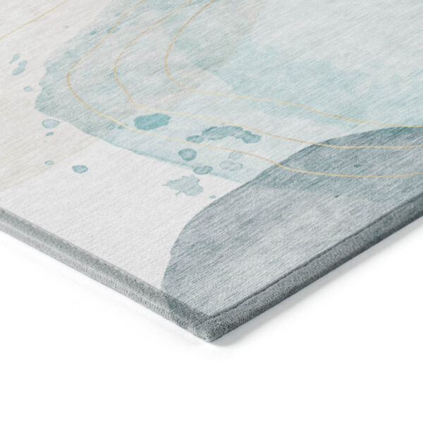 8' Round Beige and Blue Round Abstract Washable Non Skid Indoor Outdoor Area Rug