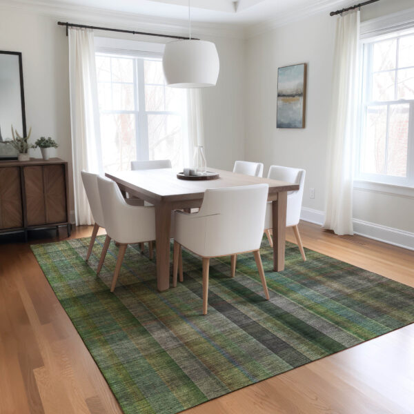 3' X 5' Green Plaid Washable Non Skid Indoor Outdoor Area Rug