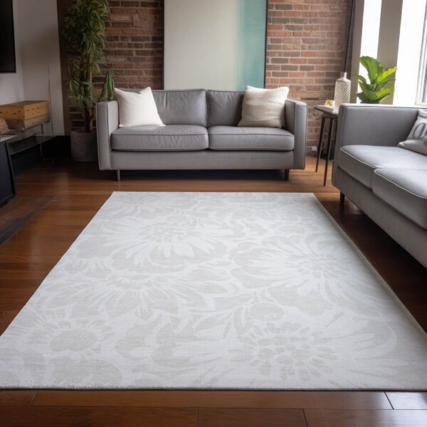 9' X 12' Ivory Floral Washable Non Skid Indoor Outdoor Area Rug