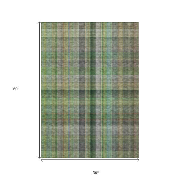 3' X 5' Green Plaid Washable Non Skid Indoor Outdoor Area Rug