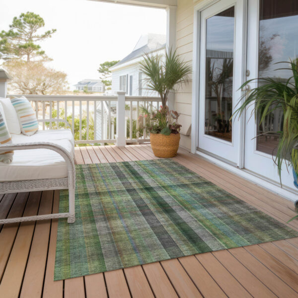 3' X 5' Green Plaid Washable Non Skid Indoor Outdoor Area Rug