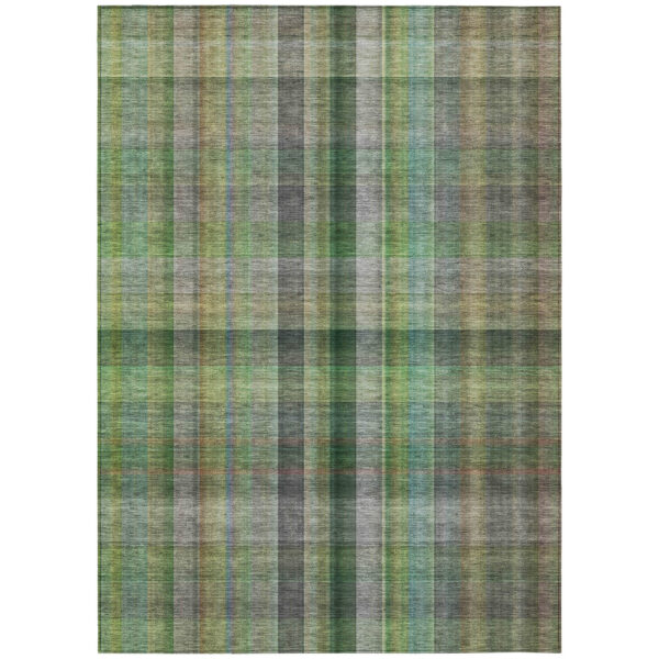 3' X 5' Green Plaid Washable Non Skid Indoor Outdoor Area Rug