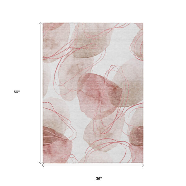 3' X 5' Merlot and Ivory Abstract Washable Non Skid Indoor Outdoor Area Rug