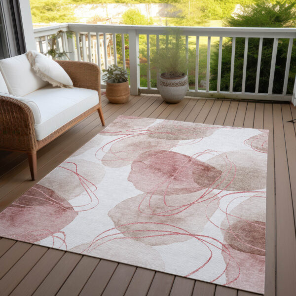3' X 5' Merlot and Ivory Abstract Washable Non Skid Indoor Outdoor Area Rug