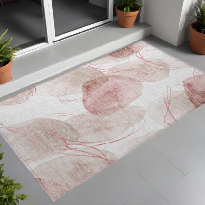 3' X 5' Merlot and Ivory Abstract Washable Non Skid Indoor Outdoor Area Rug
