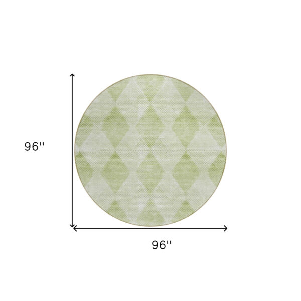 8' Round Mint Green Round Geometric Washable Non Skid Indoor Outdoor Area Rug