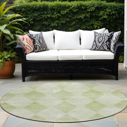 8' Round Mint Green Round Geometric Washable Non Skid Indoor Outdoor Area Rug