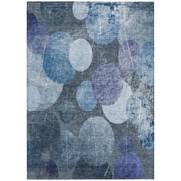 3' X 5' Gray and Blue Abstract Washable Non Skid Indoor Outdoor Area Rug