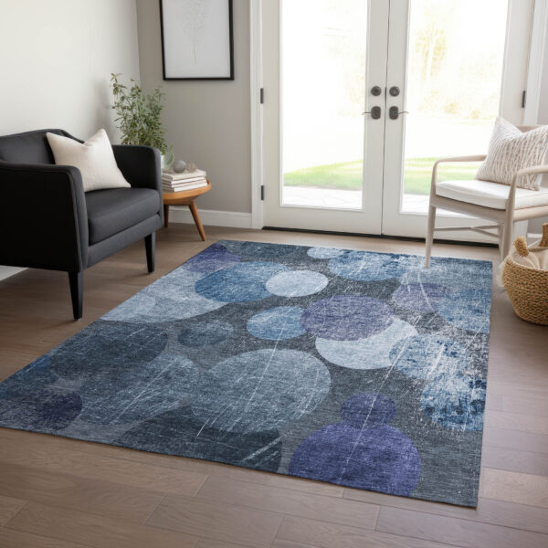 3' X 5' Gray and Blue Abstract Washable Non Skid Indoor Outdoor Area Rug