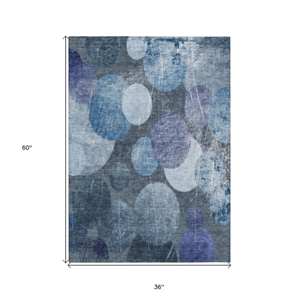 3' X 5' Gray and Blue Abstract Washable Non Skid Indoor Outdoor Area Rug