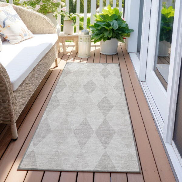 8' Runner Gray Geometric Washable Non Skid Indoor Outdoor Runner Rug