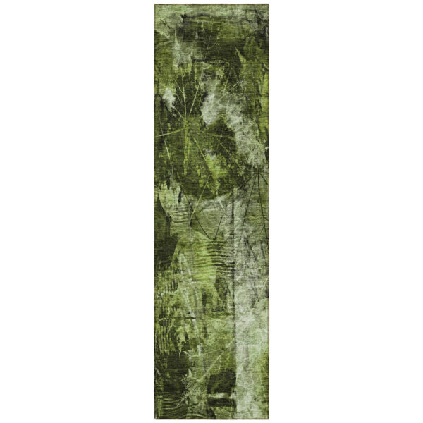 8' Runner Green Floral Washable Non Skid Indoor Outdoor Runner Rug