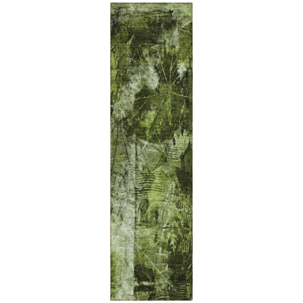 8' Runner Green Floral Washable Non Skid Indoor Outdoor Runner Rug