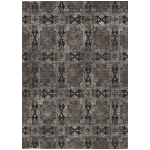 8' X 10' Gray and Black Floral Medallion Washable Non Skid Indoor Outdoor Area Rug