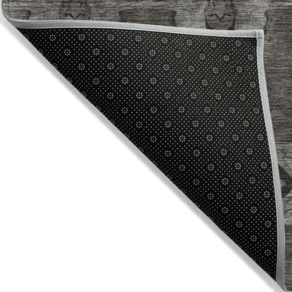 8' X 10' Gray and Black Floral Medallion Washable Non Skid Indoor Outdoor Area Rug