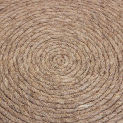 20" Beige Wool Round Ribbed Pouf Ottoman