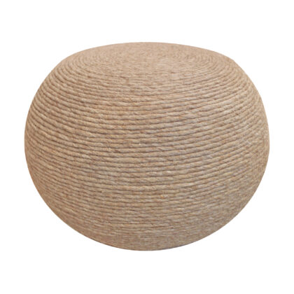 20" Beige Wool Round Ribbed Pouf Ottoman