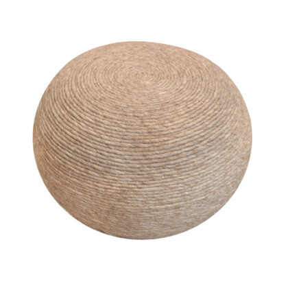 20" Beige Wool Round Ribbed Pouf Ottoman