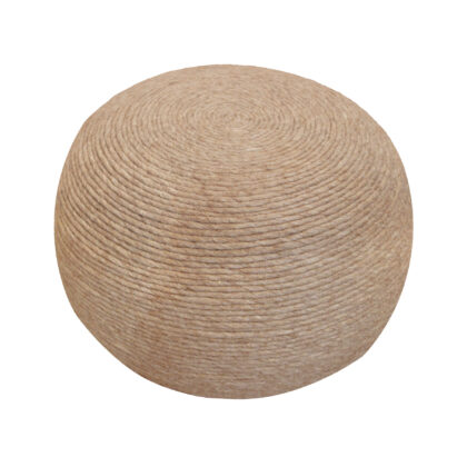 20" Beige Wool Round Ribbed Pouf Ottoman