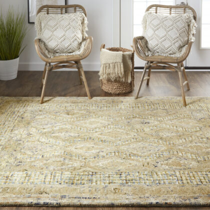 2' X 3' Tan Blue And Gray Wool Floral Tufted Handmade Stain Resistant Area Rug