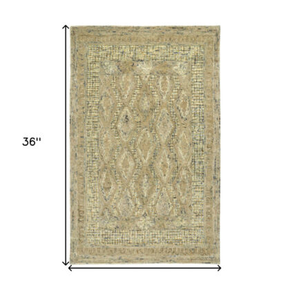 2' X 3' Tan Blue And Gray Wool Floral Tufted Handmade Stain Resistant Area Rug