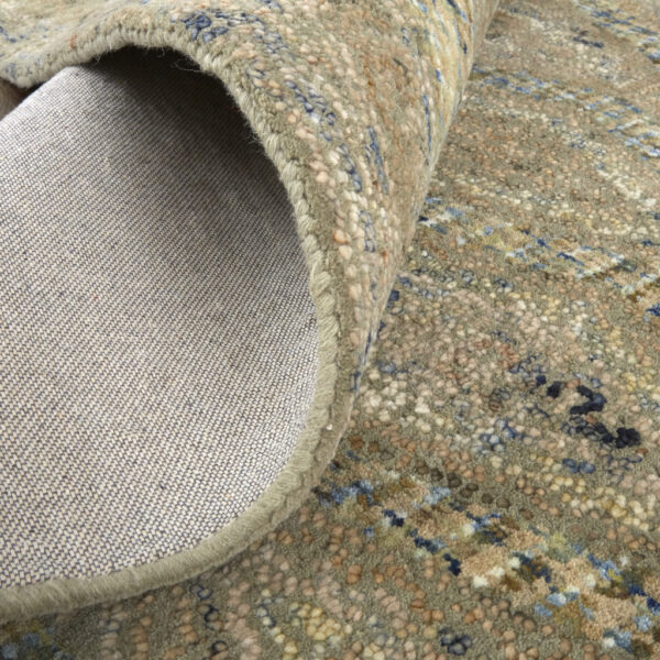 2' X 3' Tan Blue And Gray Wool Floral Tufted Handmade Stain Resistant Area Rug