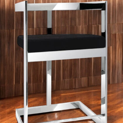 30" Black and Silver Velvet and Stainless Steel Low Back Bar Height Bar Chair