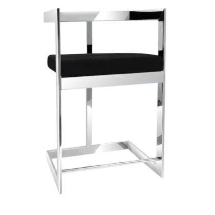 30" Black and Silver Velvet and Stainless Steel Low Back Bar Height Bar Chair
