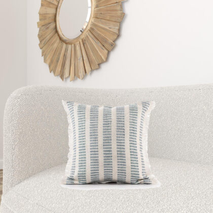 20" X 20" Medium Blue And Ivory Polyester Striped Zippered Pillow