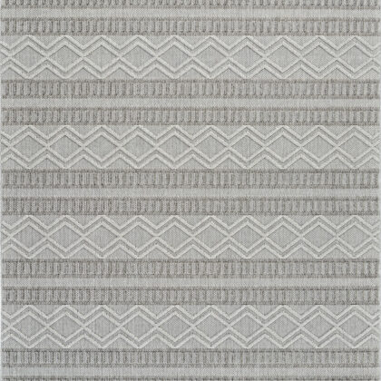 5' X 8' Beige and Gray Striped Distressed Indoor Outdoor Area Rug