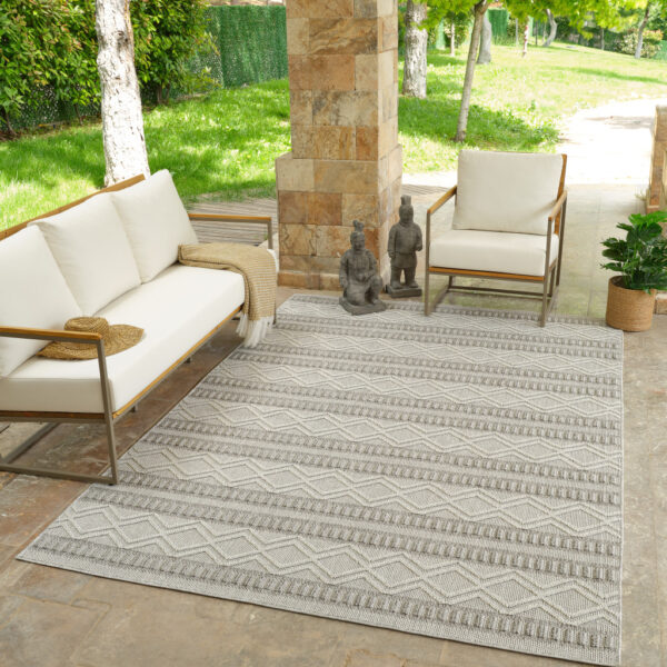 5' X 8' Beige and Gray Striped Distressed Indoor Outdoor Area Rug