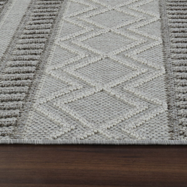 5' X 8' Beige and Gray Striped Distressed Indoor Outdoor Area Rug