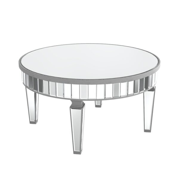 32" Silver Mirrored Glass Round Coffee Table