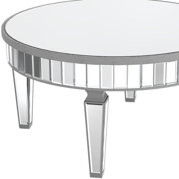 32" Silver Mirrored Glass Round Coffee Table
