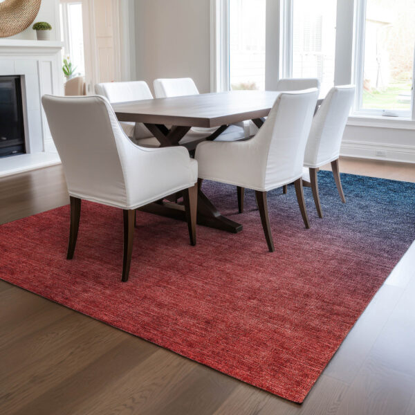 8' X 10' Navy Blue Red And Eggplant Ombre Washable Indoor Outdoor Area Rug