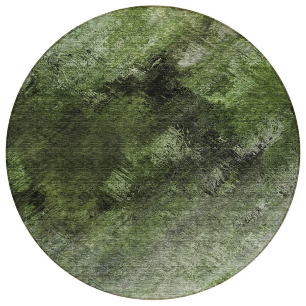8' Green And Ivory Round Abstract Washable Indoor Outdoor Area Rug