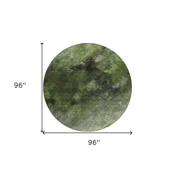 8' Green And Ivory Round Abstract Washable Indoor Outdoor Area Rug