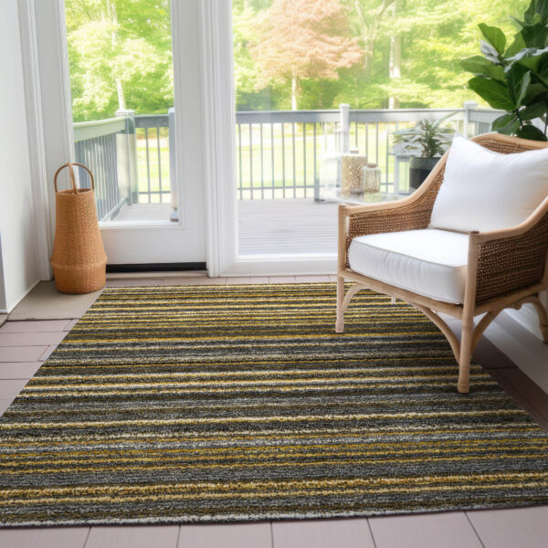 3' X 5' Gold Beige And Wheat Striped Washable Indoor Outdoor Area Rug